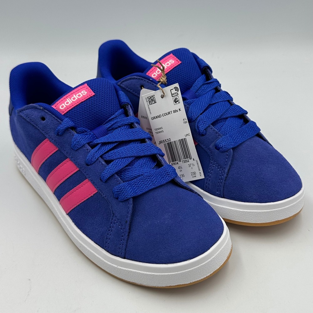 Adidas Grand Court 00s K JR5532 Kids 5 /Women 6 Blue Pink Suede Y2K NIB Gum sole